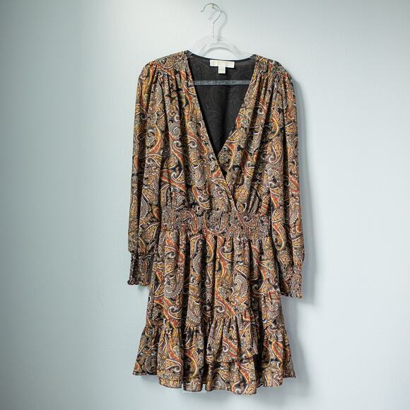 Michael Kors Paisley Boho Chic Smocked Tiered Mini Dress Western Cottagecore - Picture 1 of 9